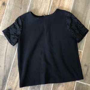 Black Knit Blouse w/ Lace Sleeves